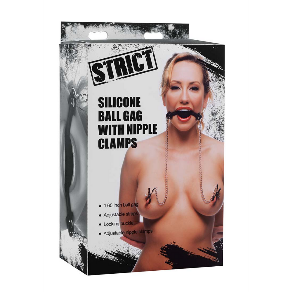 XR Brands Silicone Ball Gag with Nipple Clamps