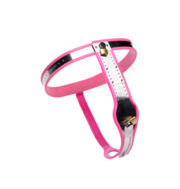 XR Brands Stainless Steel Adjustable Female Chastity Belt - Pink