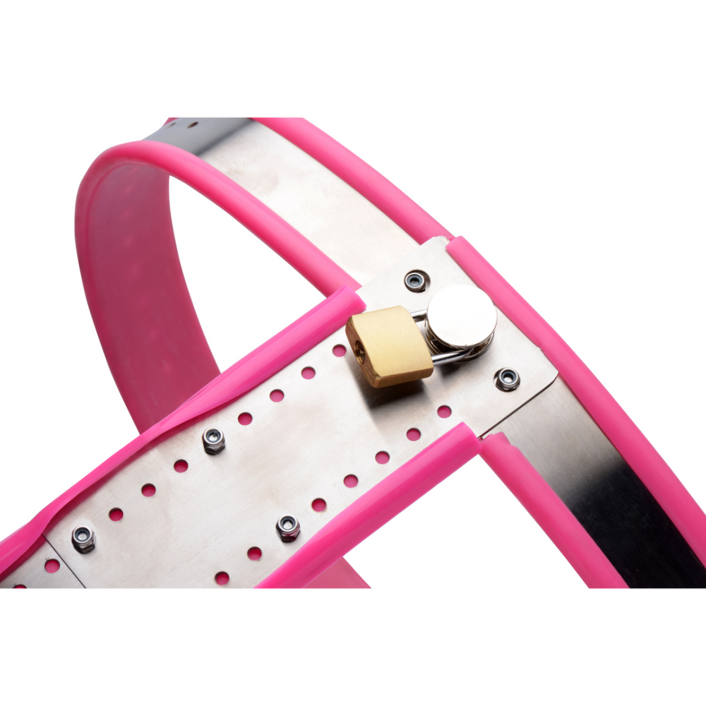 XR Brands Stainless Steel Adjustable Female Chastity Belt - Pink