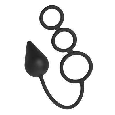 Image of XR Brands Triple Threat - Silicone Cock Ring with Anal Plug