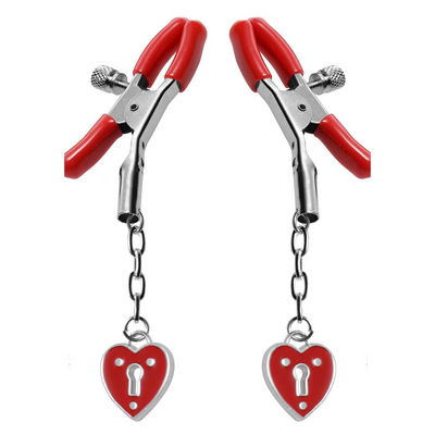 Image of XR Brands Charmed Heart Padlock - Nipple Clamps