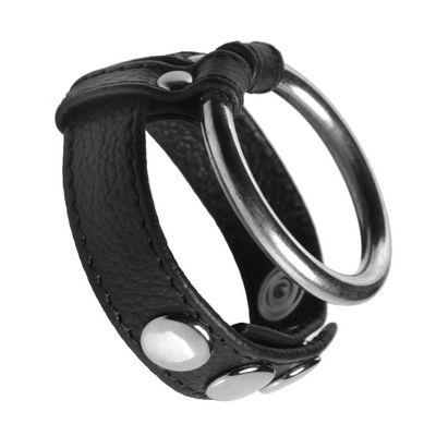Image of XR Brands Leather and Steel - Cock and Ball Ring