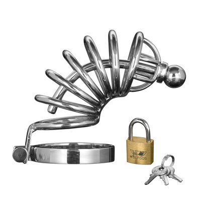 Image of XR Brands Asylum - Chastity Cage with 6 Rings - M/L