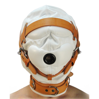 Image of XR Brands Total Sensory Deprivation Leather Hood - M/L - White