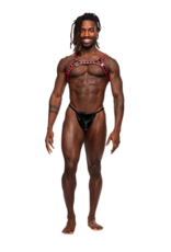 Male Power Leo - Imitation Leather Harness - One Size - Black/Red