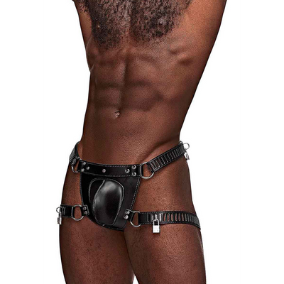Male Power Scorpio - Imitation Leather Chastity Thong - One Size - Black