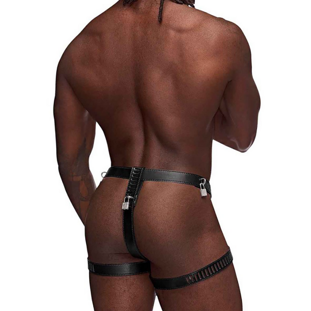 Male Power Scorpio - Imitation Leather Chastity Thong - One Size - Black