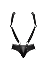 Male Power Uranus - Harness Style Open Back Jock Briefs with Suspender Straps - L/XL - Black
