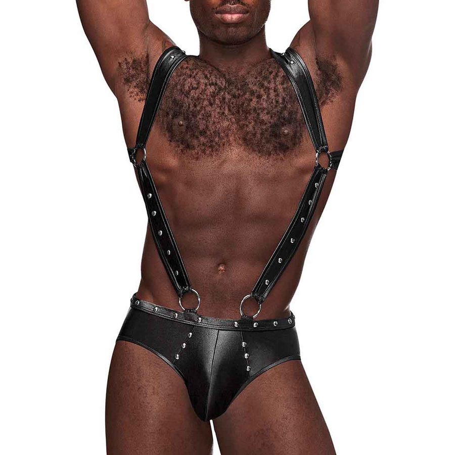 Image of Male Power Uranus - Harness Style Open Back Jock Briefs with Suspender Straps - S/M - Black