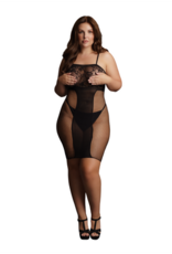 Le Désir by Shots Knee-Length Lace and Fishnet Dress - Plus Size