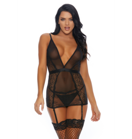 Forplay A Sheer Thing - Nightgown with Suspender Straps and Tights - XL