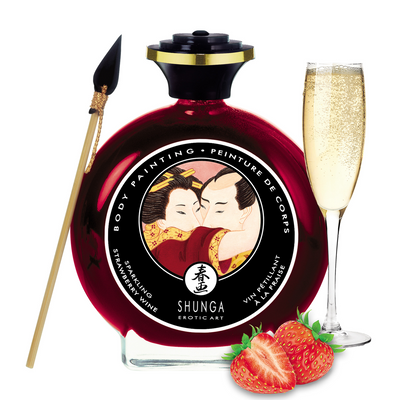 Shunga Eetbare Lichaamsverf - Aardbei Mousserende Wijn - 3,5 fl oz / 100 ml