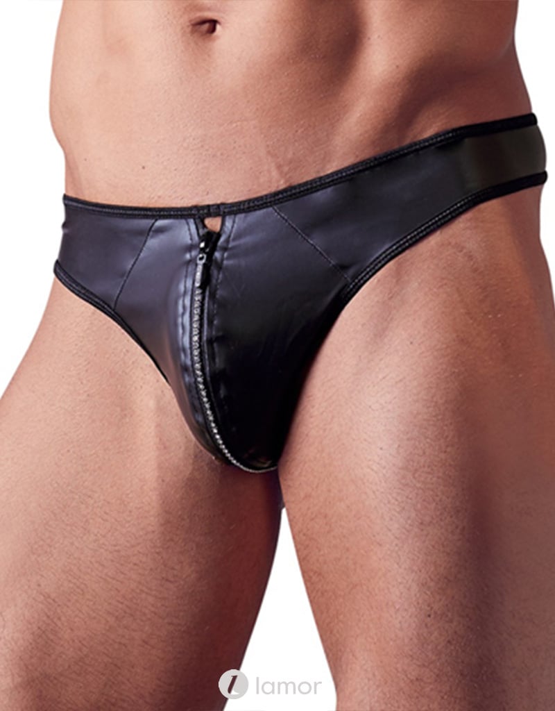 Sexy heren string van wetlook materiaal met rits met strass steentjes,Svenjoyment Underwear