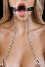 Ouch! by Shots O-Ring Ball Gag with Nipple Clamps