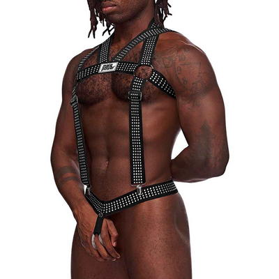 Image of Male Power Elastic Harness with Studs - One Size - Black 