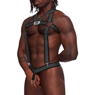 Male Power Elastic Harness with Studs - One Size - Black