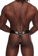 Male Power Taurus - Imitation Leather Chastity Cage Thong - One Size - Black
