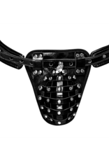 Male Power Taurus - Imitation Leather Chastity Cage Thong - One Size - Black