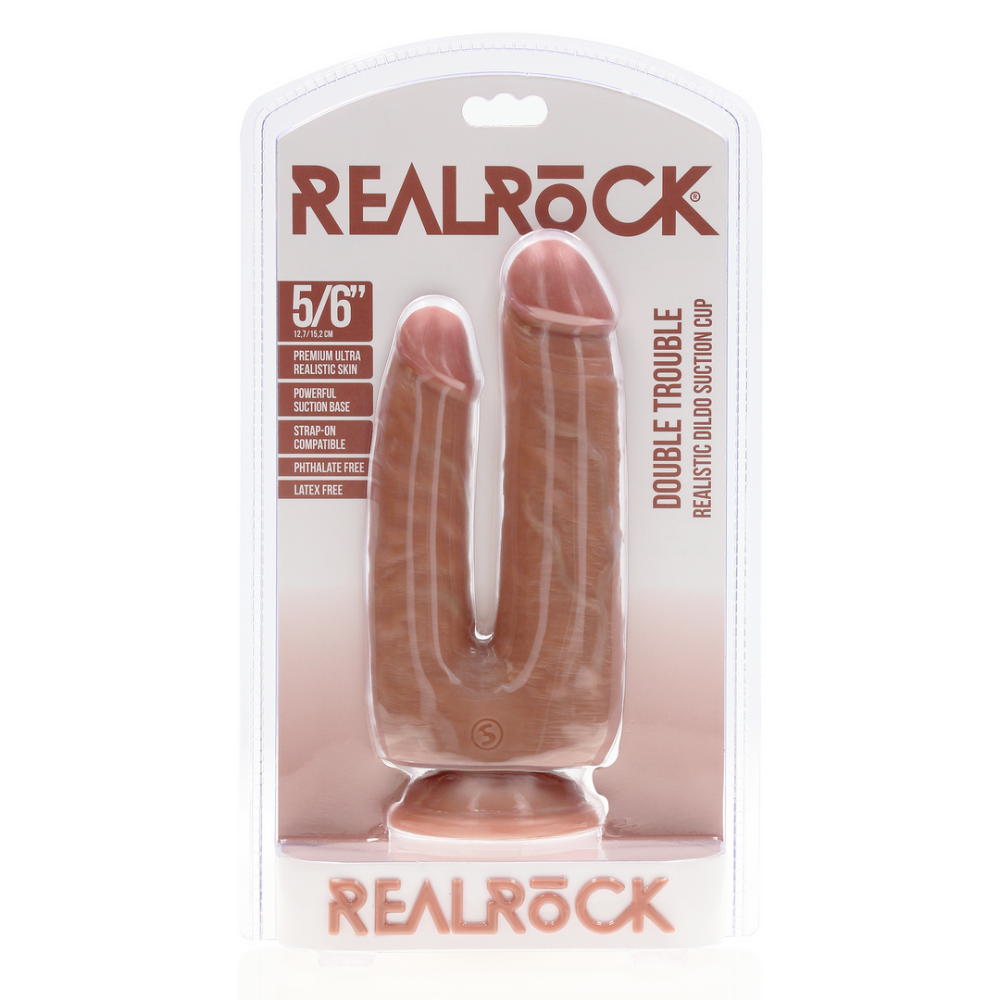 RealRock by Shots Double Trouble Dildo 5/6 - 12,7/15,2 cm - Tan