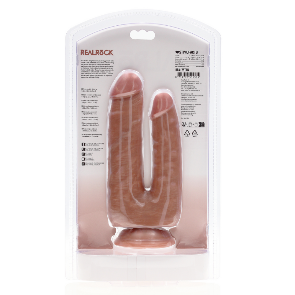 RealRock by Shots Double Trouble Dildo 5/6 - 12,7/15,2 cm - Tan