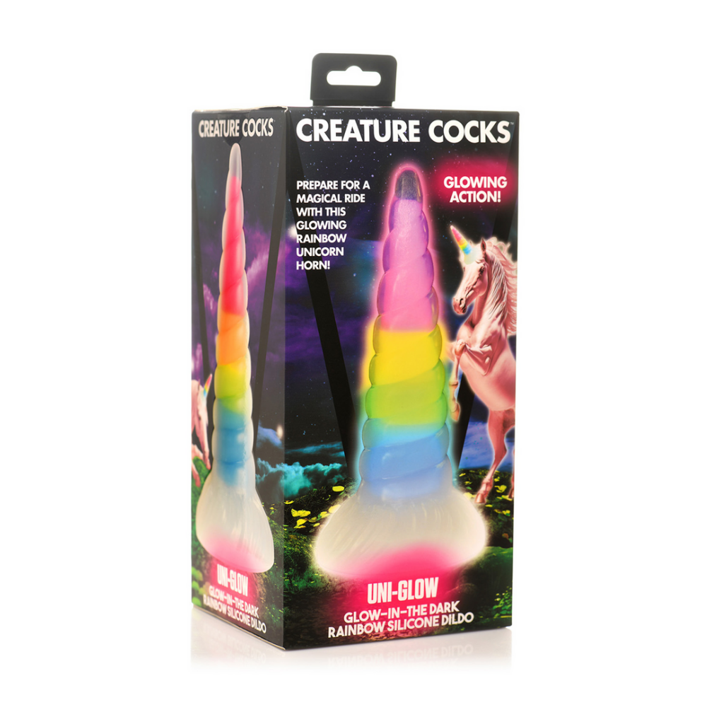 XR Brands UniGlow - Glow-in-the-Dark Rainbow Silicone Dildo