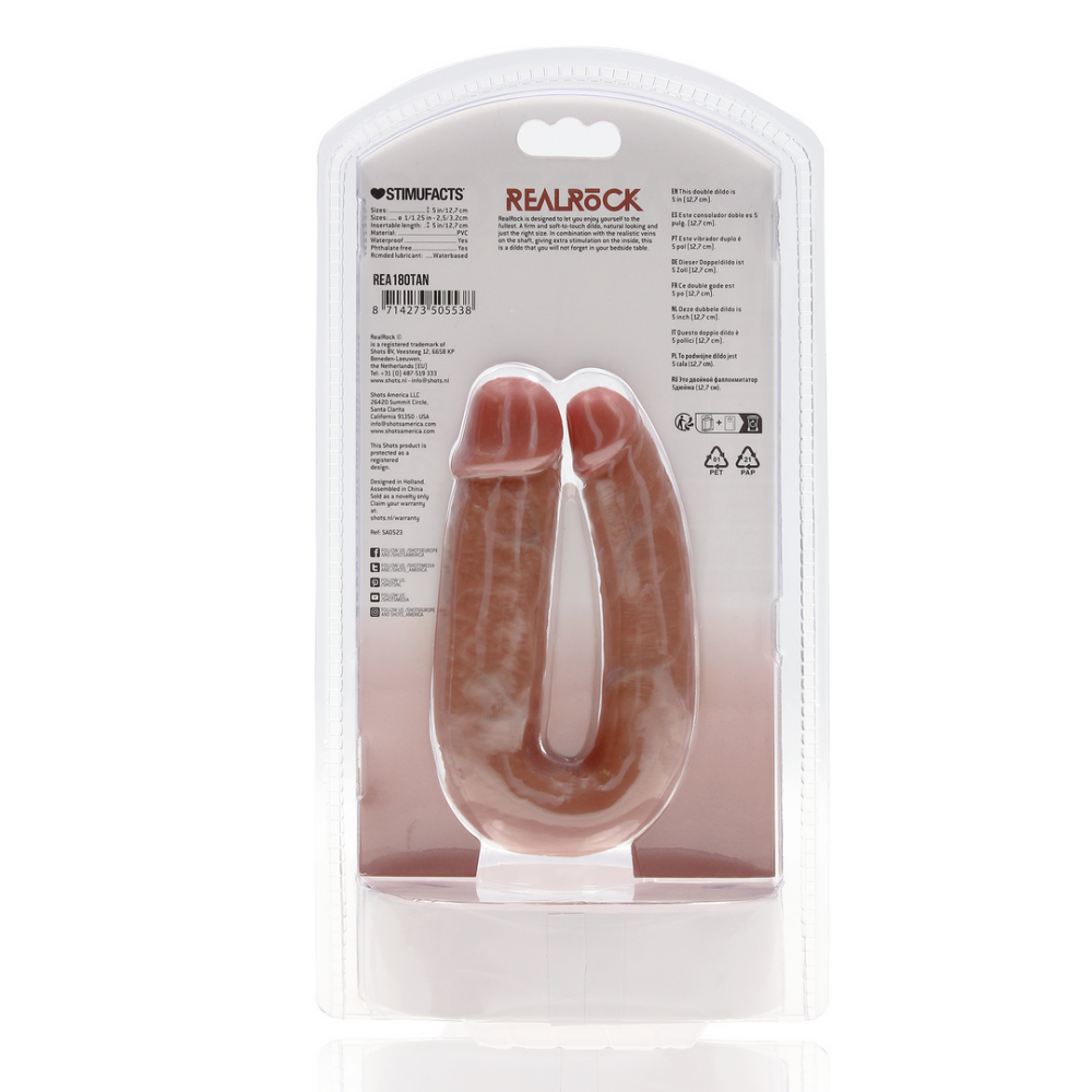 RealRock by Shots U Shaped Double Dildo 5 / 12,7 cm - Tan