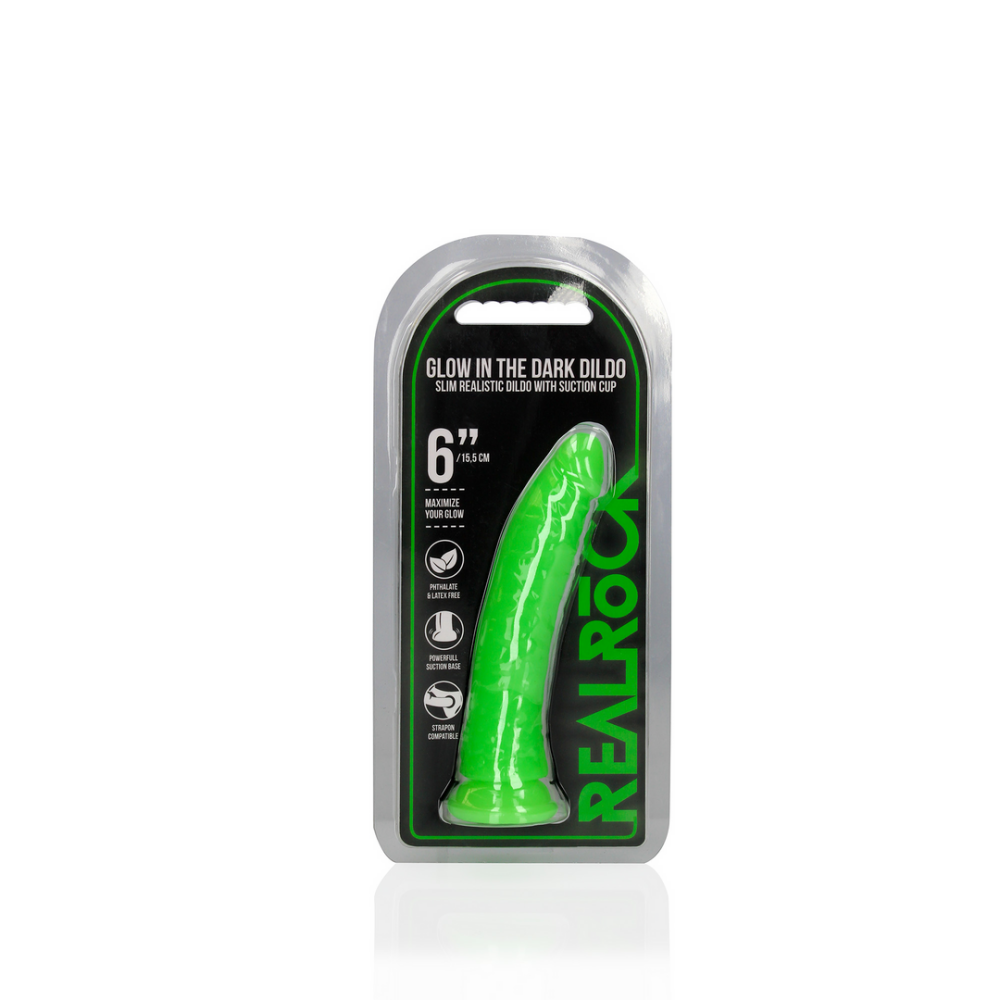 RealRock by Shots Slim Realistic Dildo with Suction Cup - Glow in the Dark - 6'' / 15,5 cm