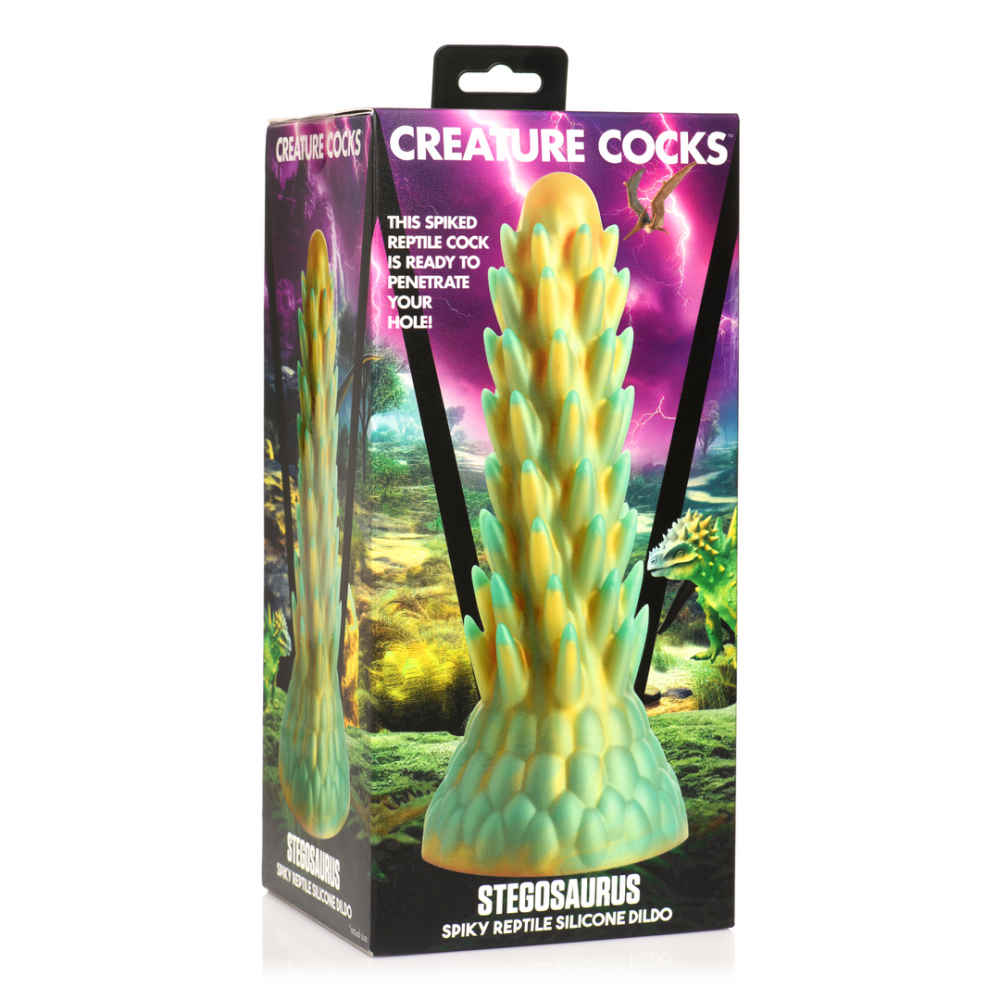 XR Brands Stegosaurus - Spiky Reptile Silicone Dildo - Green