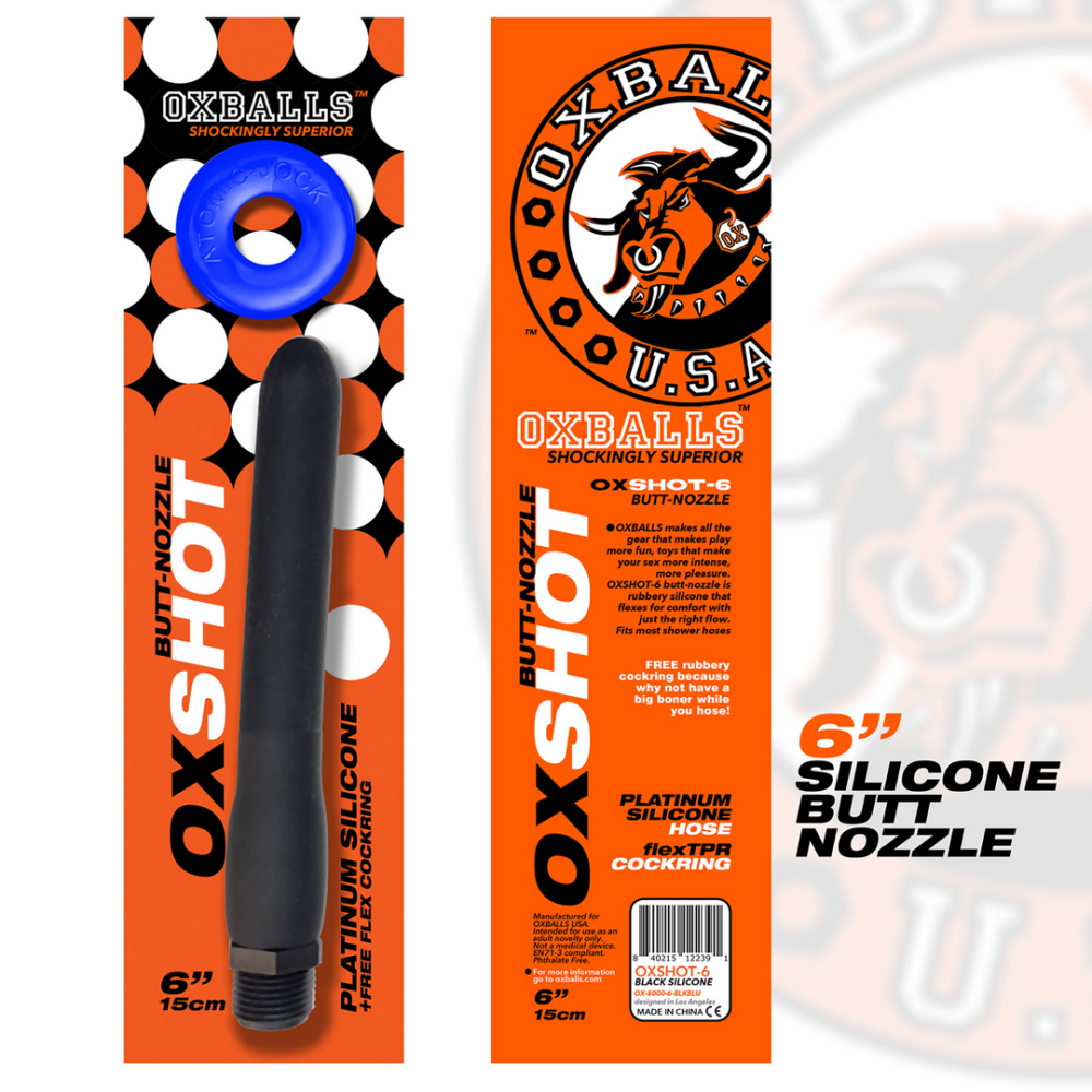 Oxballs Oxshot - 6 Shower Hose Butt-Nozzle and Flex Cockring - Black / Blue