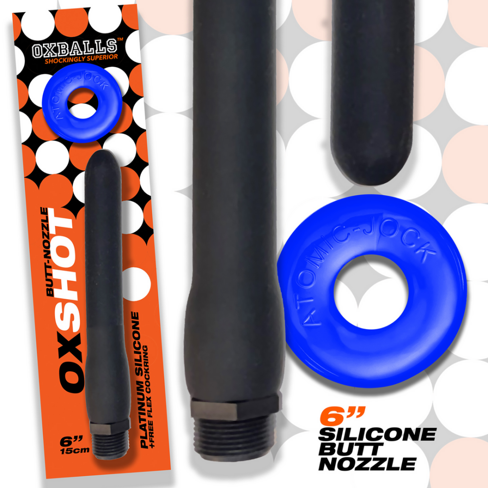 Oxballs Oxshot - 6 Shower Hose Butt-Nozzle and Flex Cockring - Black / Blue