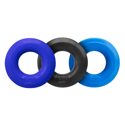 Hunkyjunk Huj3 - Cockring 3-pack - Tar / Cobalt / Aqua