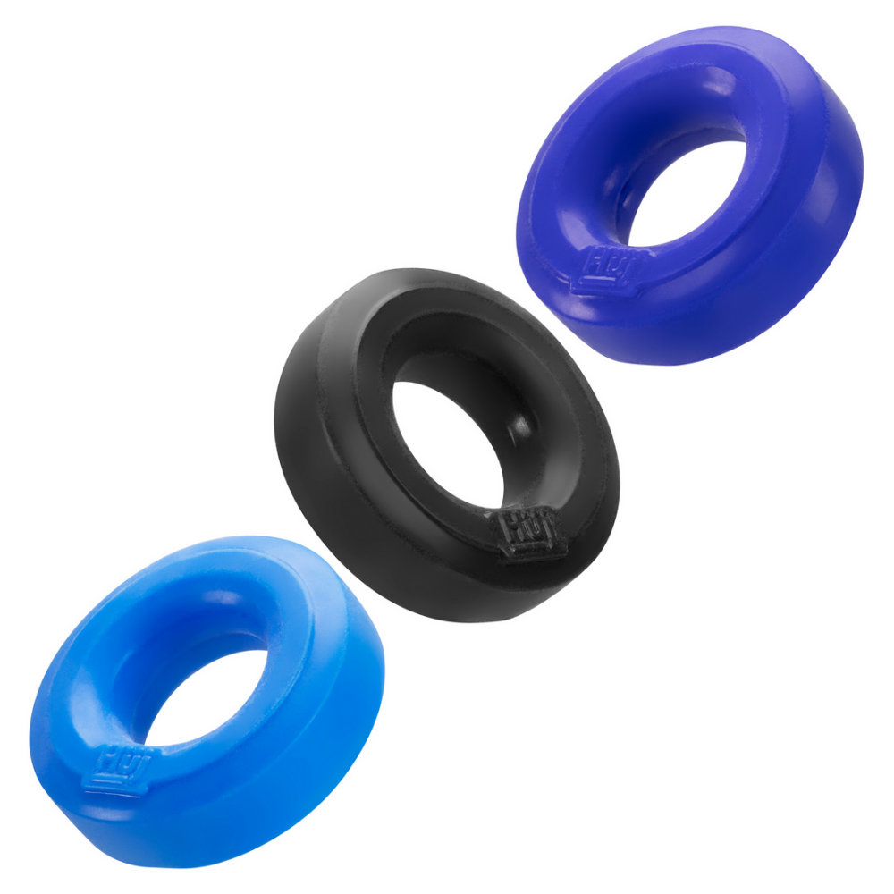 Hunkyjunk Huj3 - Cockring 3-pack - Tar / Cobalt / Aqua