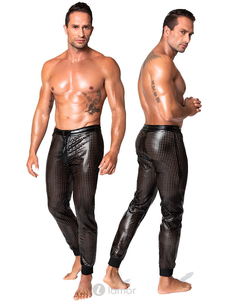 * NOIR handmade Wetlook heren broek geperforeerde stof, van Noir Handmade Chaos Collection