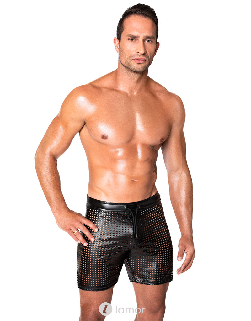 * NOIR handmade Wetlook Heren short met veter van Noir Handmade Chaos Collection    -