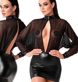 * NOIR handmade Wetlook mini jurkje met tule -F348