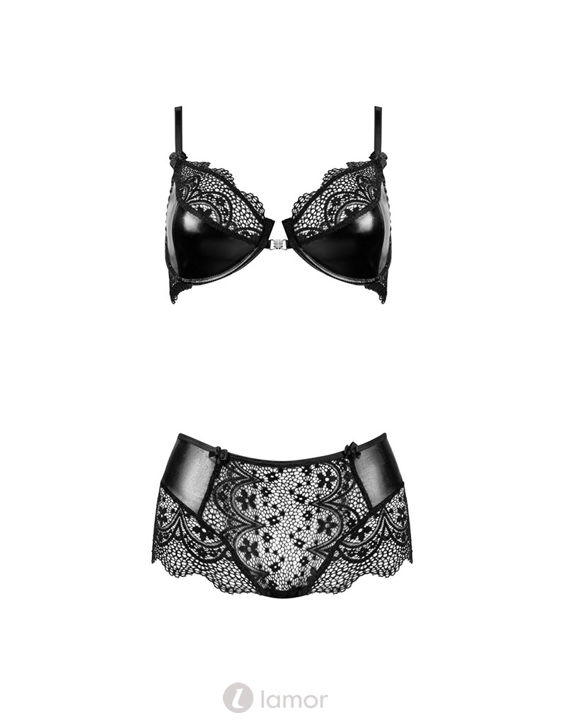 * BEAUTYNIGHT Sexy zwart 2-delige lingerie set kant en een glanzende stof