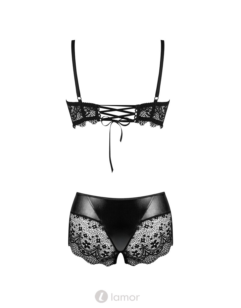 * BEAUTYNIGHT Sexy zwart 2-delige lingerie set kant en een glanzende stof