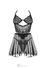 * BEAUTYNIGHT Sensueel  Zwarte chemise Dark Mirage met thong