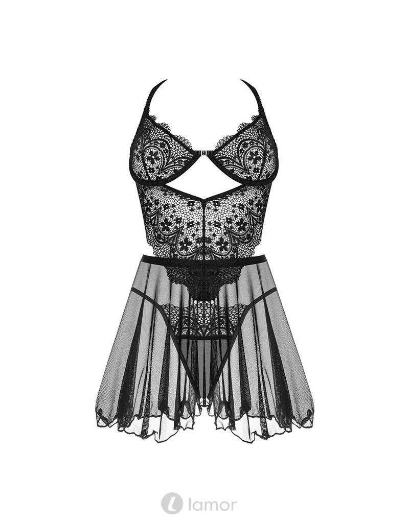 * BEAUTYNIGHT Sensueel  Zwarte chemise Dark Mirage met thong