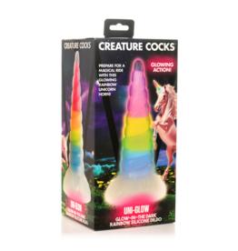 XR Brands UniGlow - Glow-in-the-Dark Regenboog Siliconen Dildo