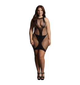 Le Désir by Shots Hoge Hals Net Contrast Mini Jurk - Plus Size