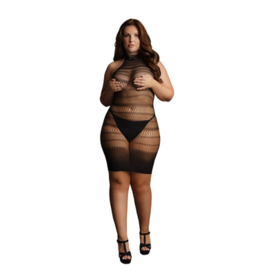Le Désir by Shots Hoge Kant Hals Net Mini Jurk - Plus Size