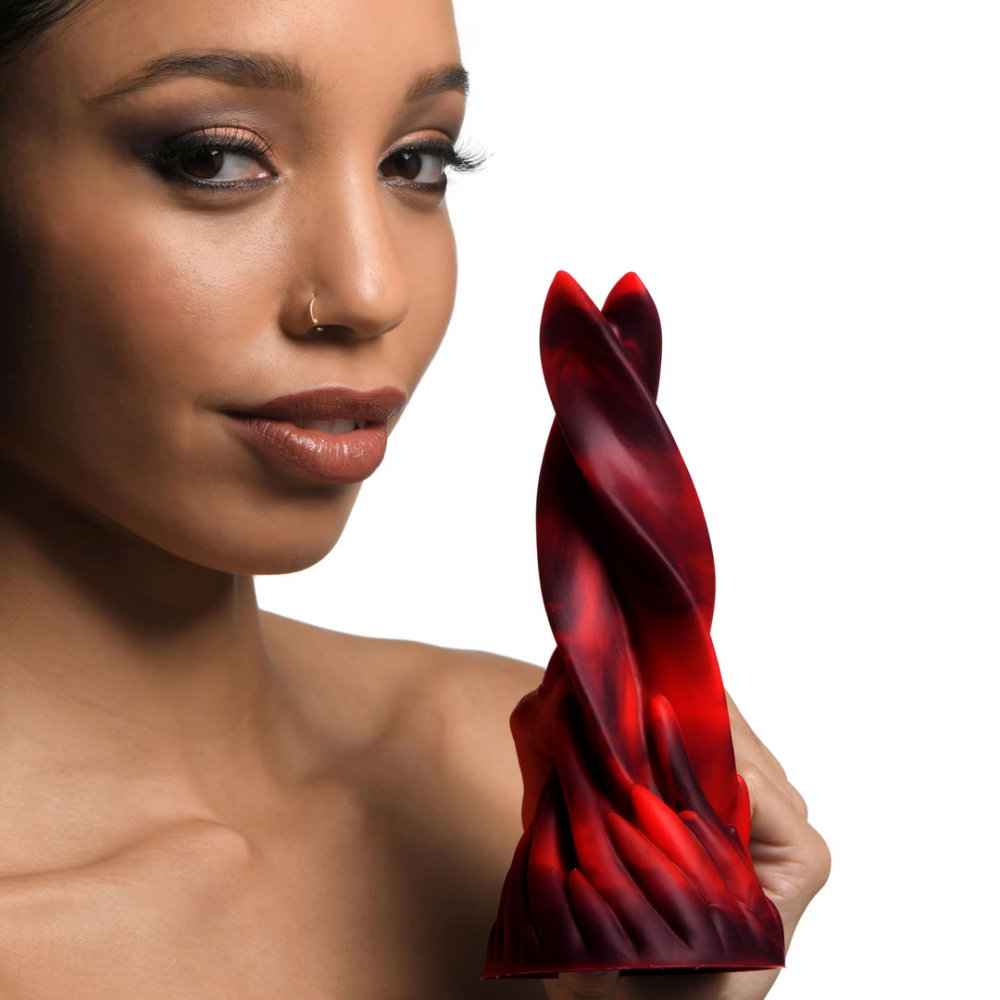 XR Brands Hell Kiss Twisted Tongues Silicone Dildo - Rood
