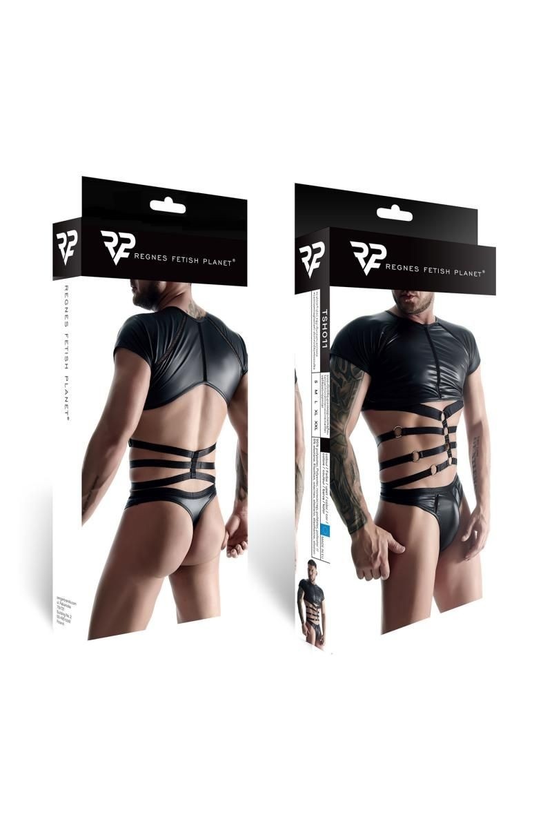 * RFP Mat look heren T-shirt gecombineerd met elastische banden en decoratieve elementen aan de voorkant