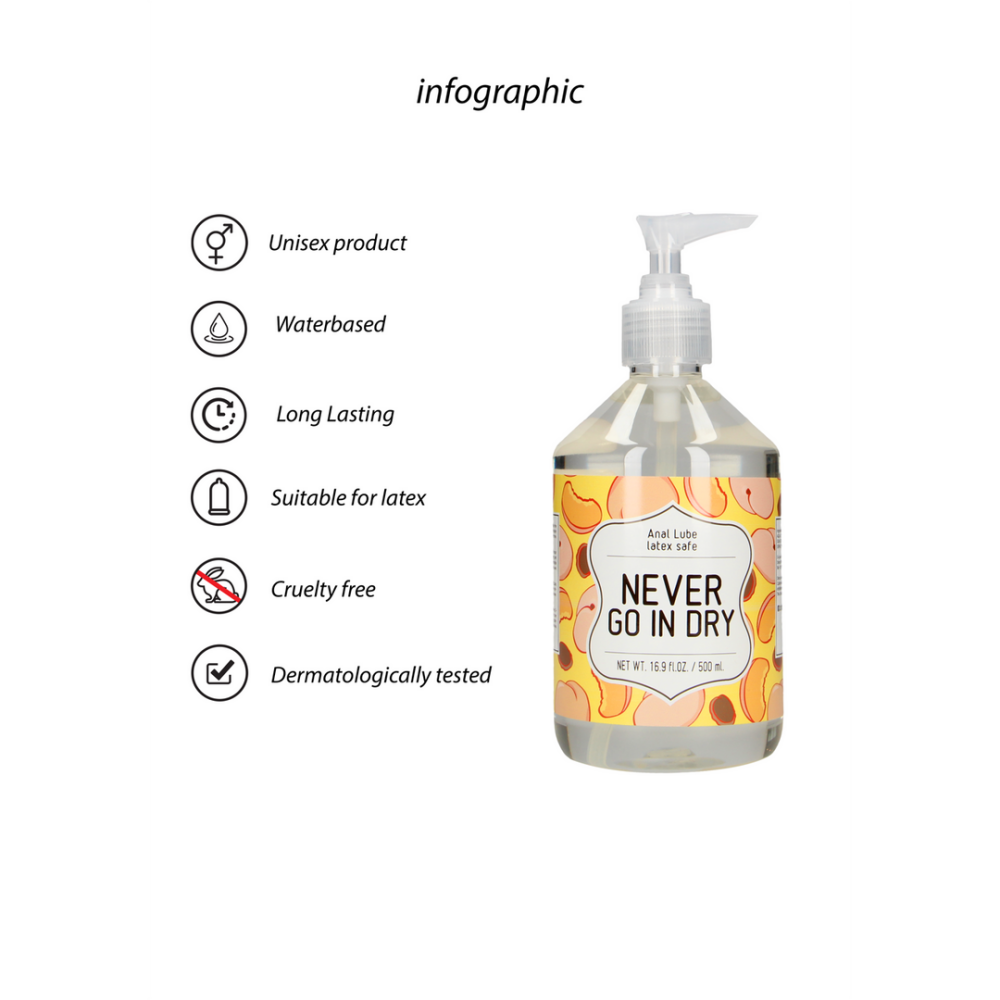 S-Line by Shots Never Go In Dry - Waterbased Anal Lubricant - 17 fl oz / 500 ml