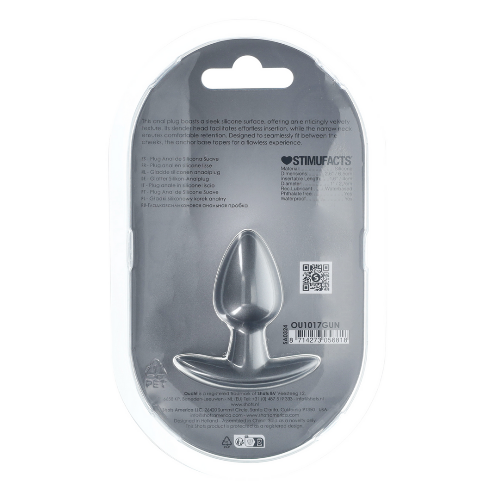 Ouch! by Shots Zachte Siliconen Anale Plug - Klein - 2,6 / 6,5 cm - Gunmetal