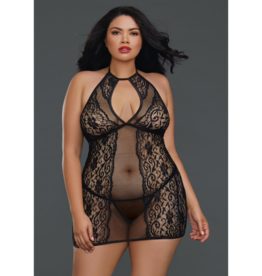 Fishnet and Lace Chemise - Plus Size