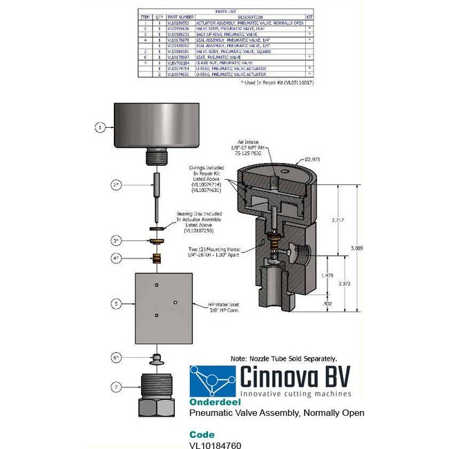 Normally Open Valve Repair Kit KMT Style AmerikaansDump valve seal.
