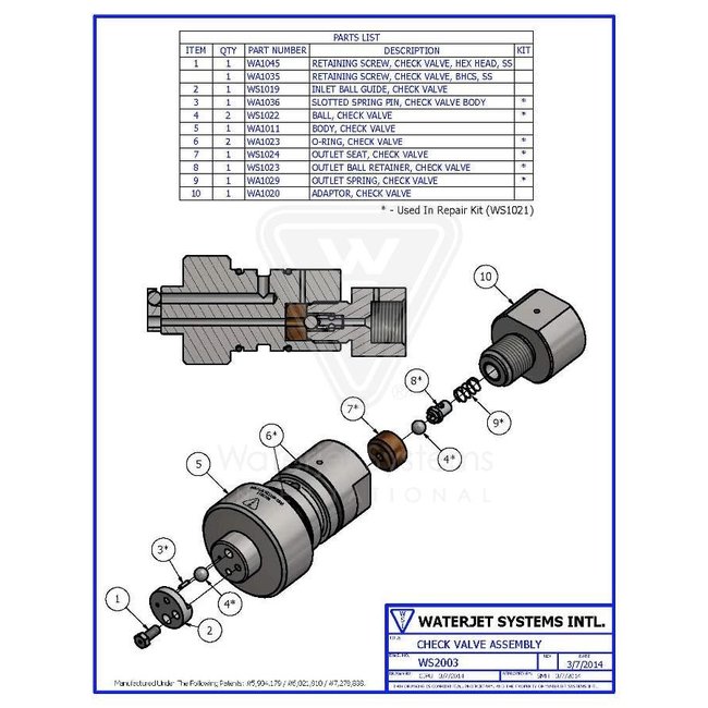 Repair kit, Check Valve Assy.