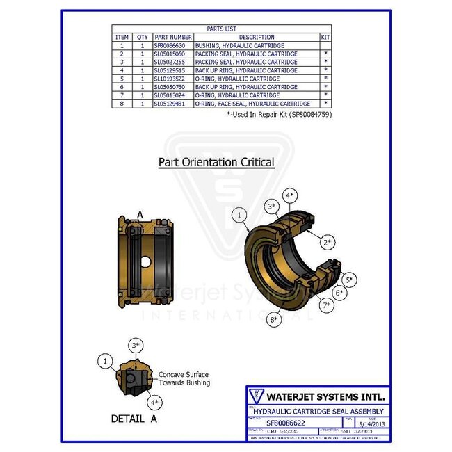 Hydraulic Cartridge Seal Assy, SLV Classic